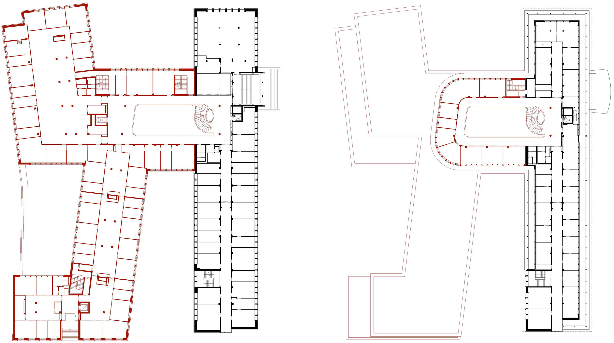 Technisches Rathaus Grundriss Eingangsgeschoss und 5. Obergeschoss