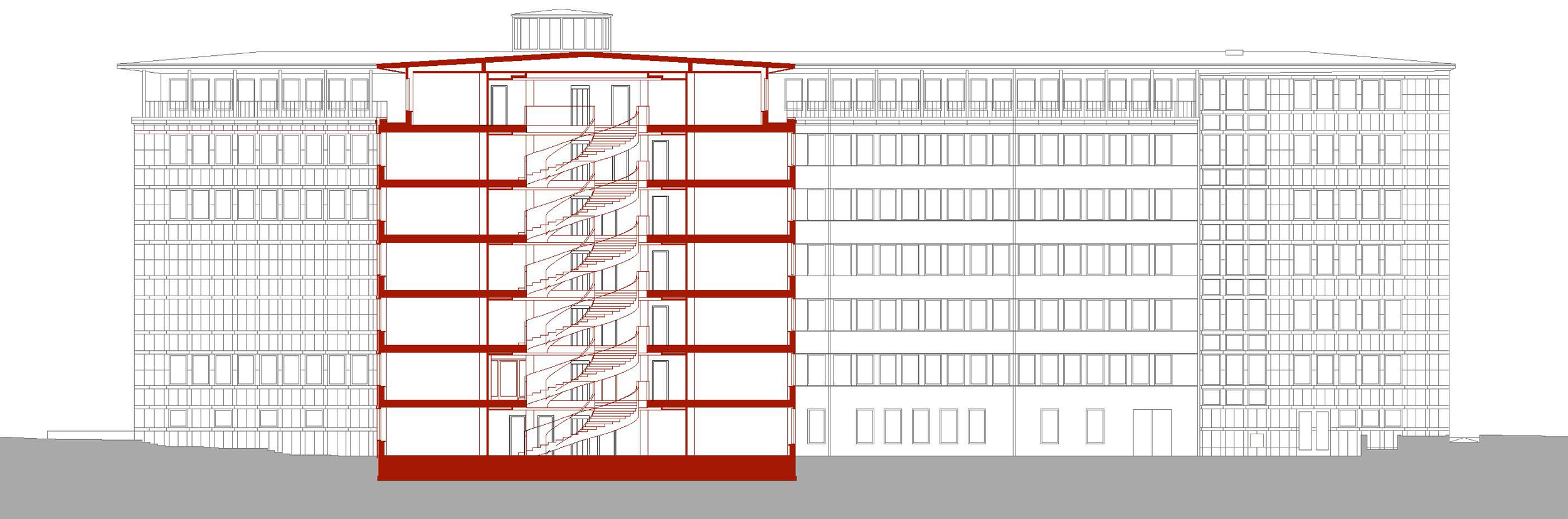 Technisches Rathaus Querschnitt mit Atrium