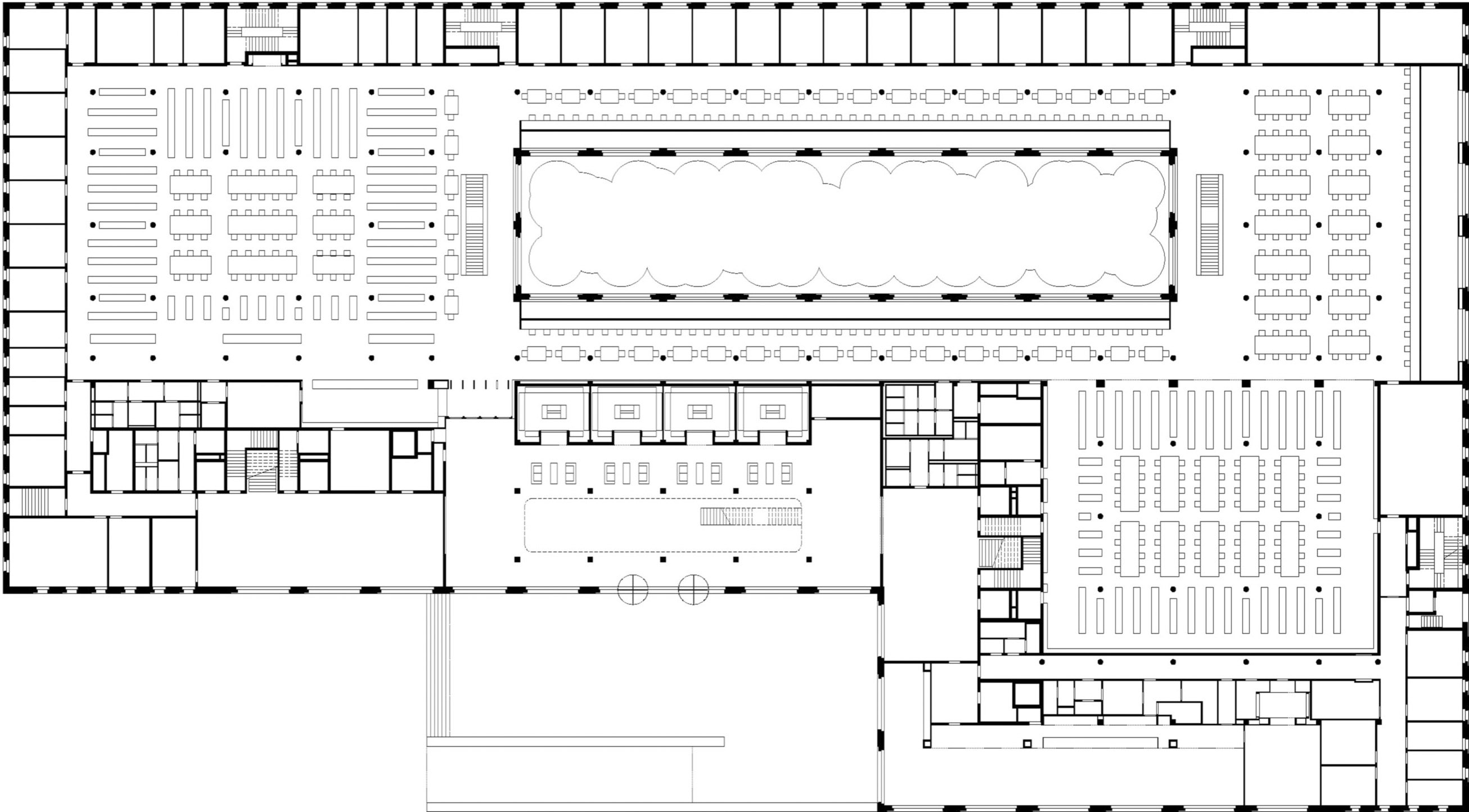 Fakultätsgebäude I, Goethe-Universität Frankfurt a.M., Grundriss Erdgeschoss