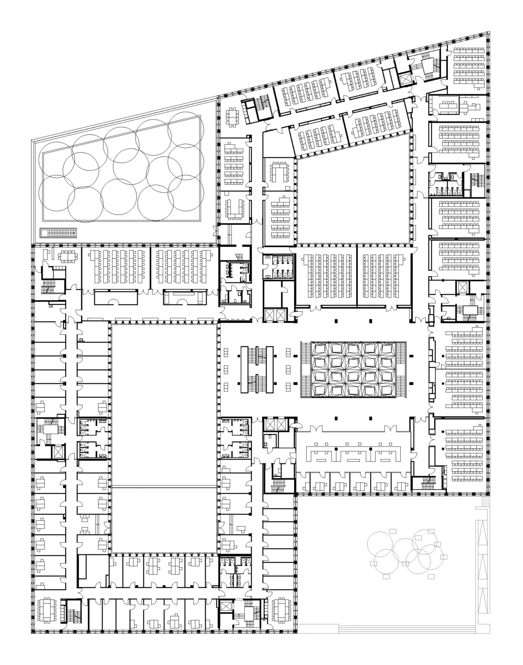 Fakultätsgebäude II, Goethe-Universität Frankfurt a.M., Grundriss 1. Obergeschoss