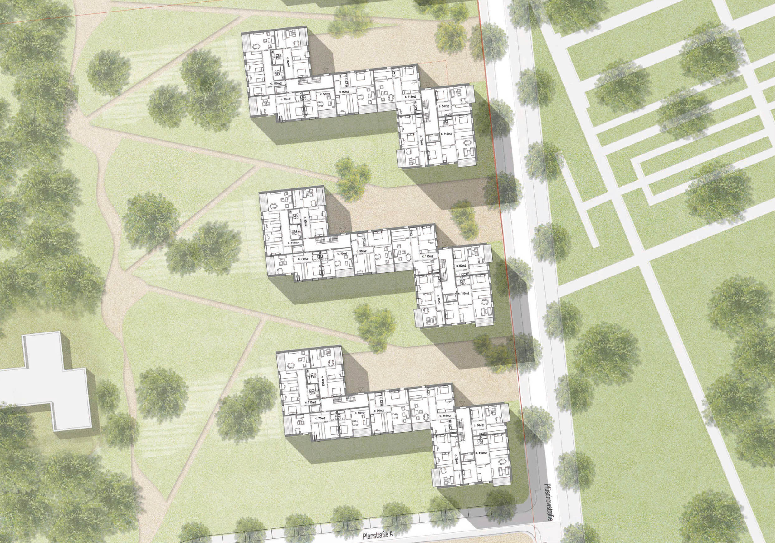 Wohnbebauung Fischerhüttenstraße Grundriss Regelgeschoss
