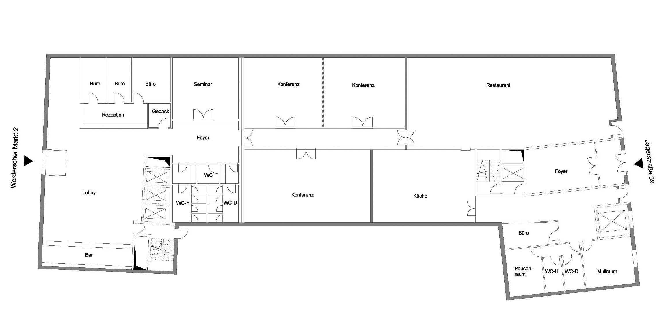Arcotel, Grundriss Erdgeschoss