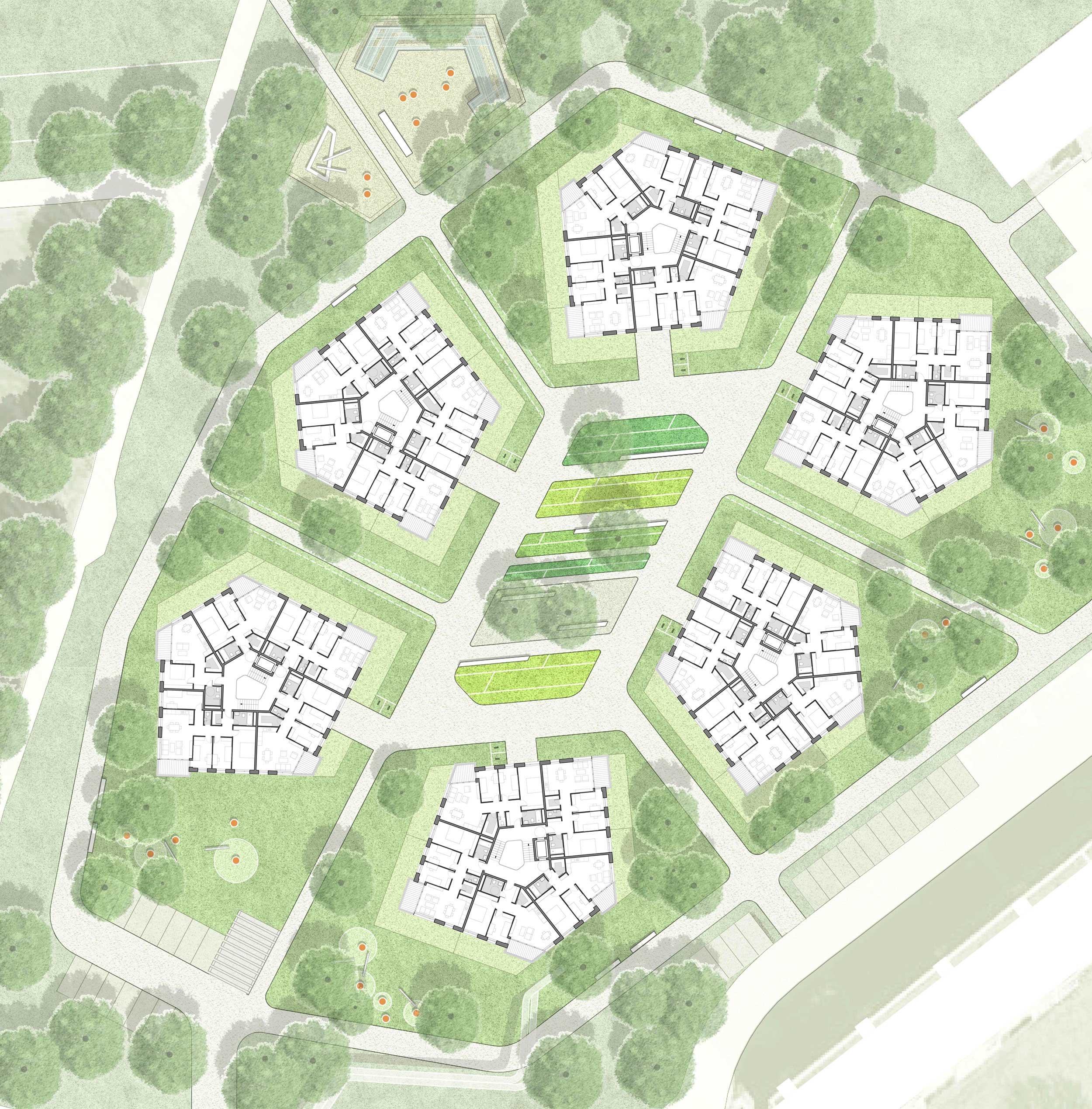 Wohnquartier in Jena Lobeda, Grundriss Regelgeschoss