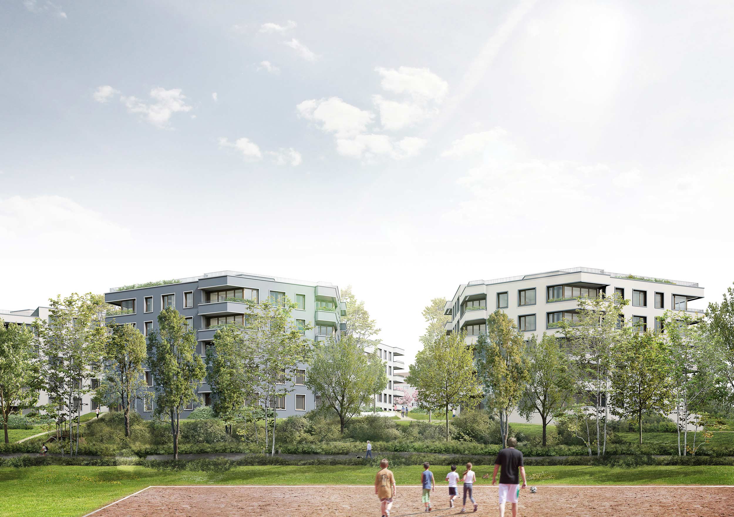 Wohnquartier in Jena Lobeda, Blick vom Sportplatz