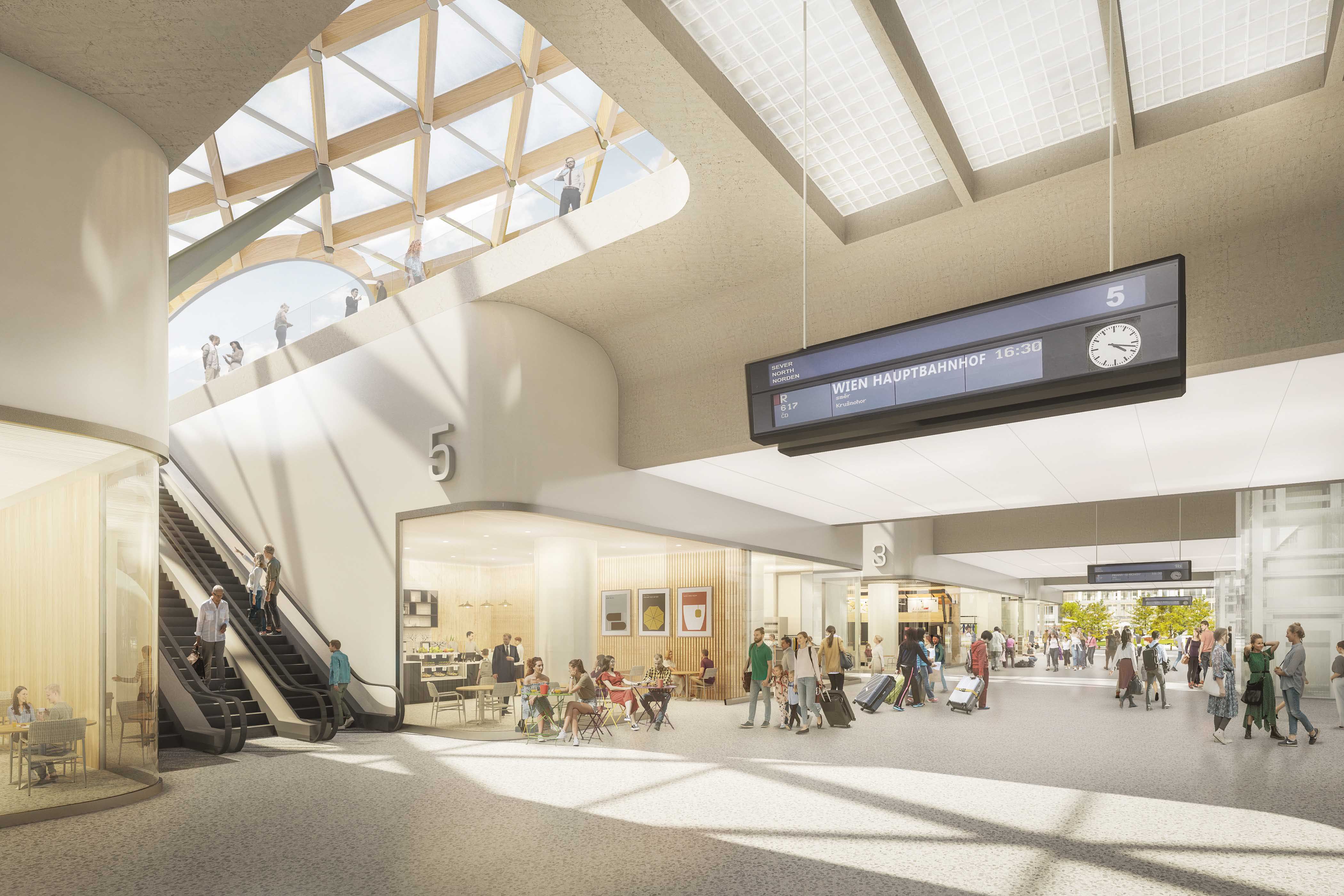 Wettbewerb - New Main Train Station Brno - Der Entwurf spiegelt sichtbar den Gedanken eines kompakten Verkehrs- und Umsteigeknotens mit kurzen Wegen, guter Orientierung und damit höchstem Komfort für alle Fahrgäste und Nutzer wider.