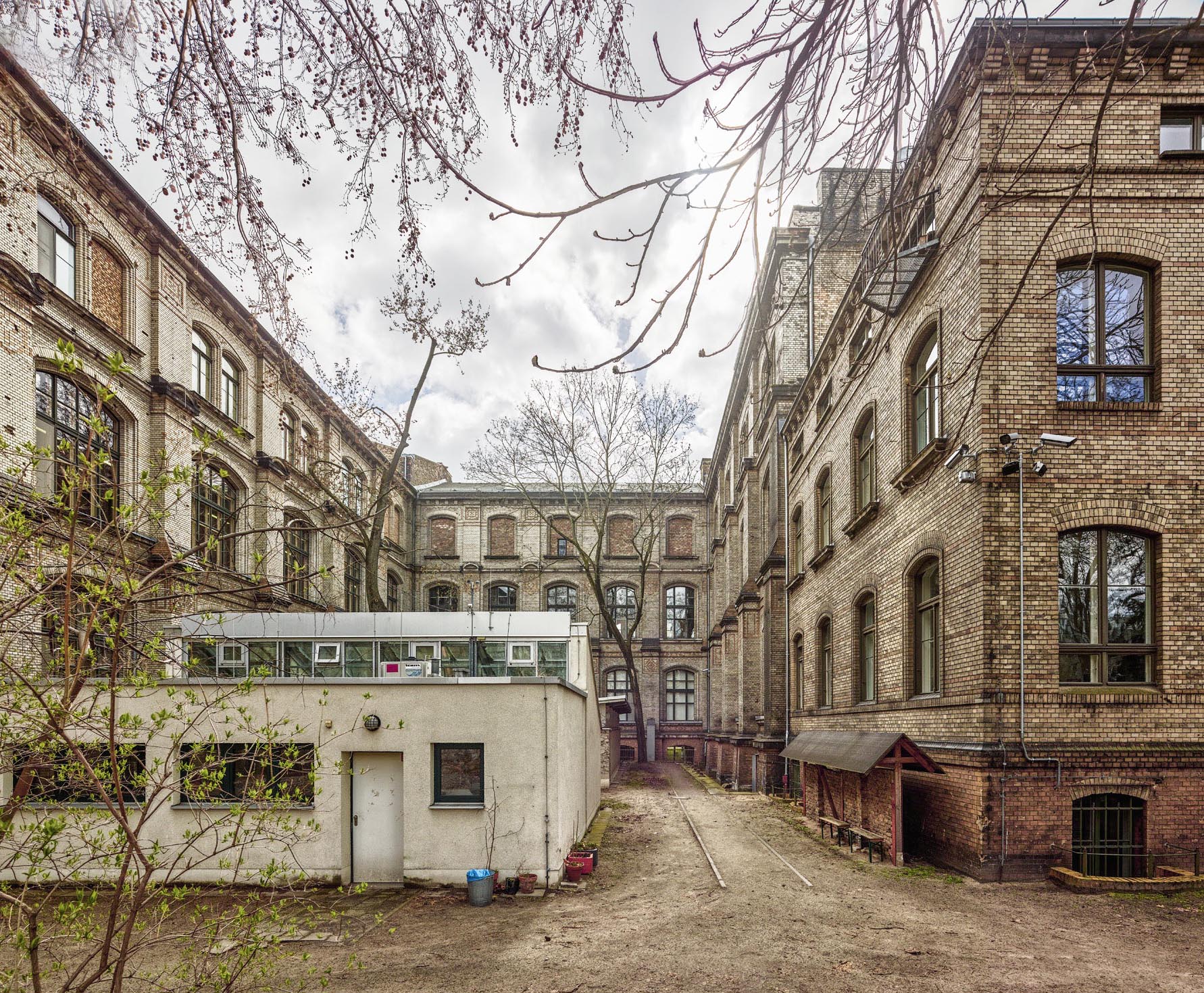 Museum für Naturkunde Berlin - Blick auf den 3.Bauabschnitt bestehend aus dem Mittelbau West (links), dem Querflügel West (mittig) und dem Westflügel mit der ehemalige Direktorenvilla (rechts). Die Gebäude im Hof werden abgebrochen.