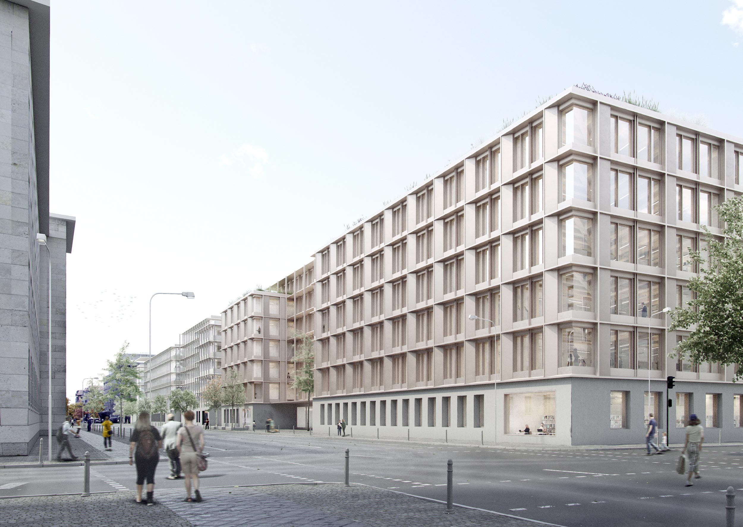 Postblockareal Süd - Neubau Bundesministerium und Wohngebäude in Berlin Mitte - Perspektive Straßenansicht