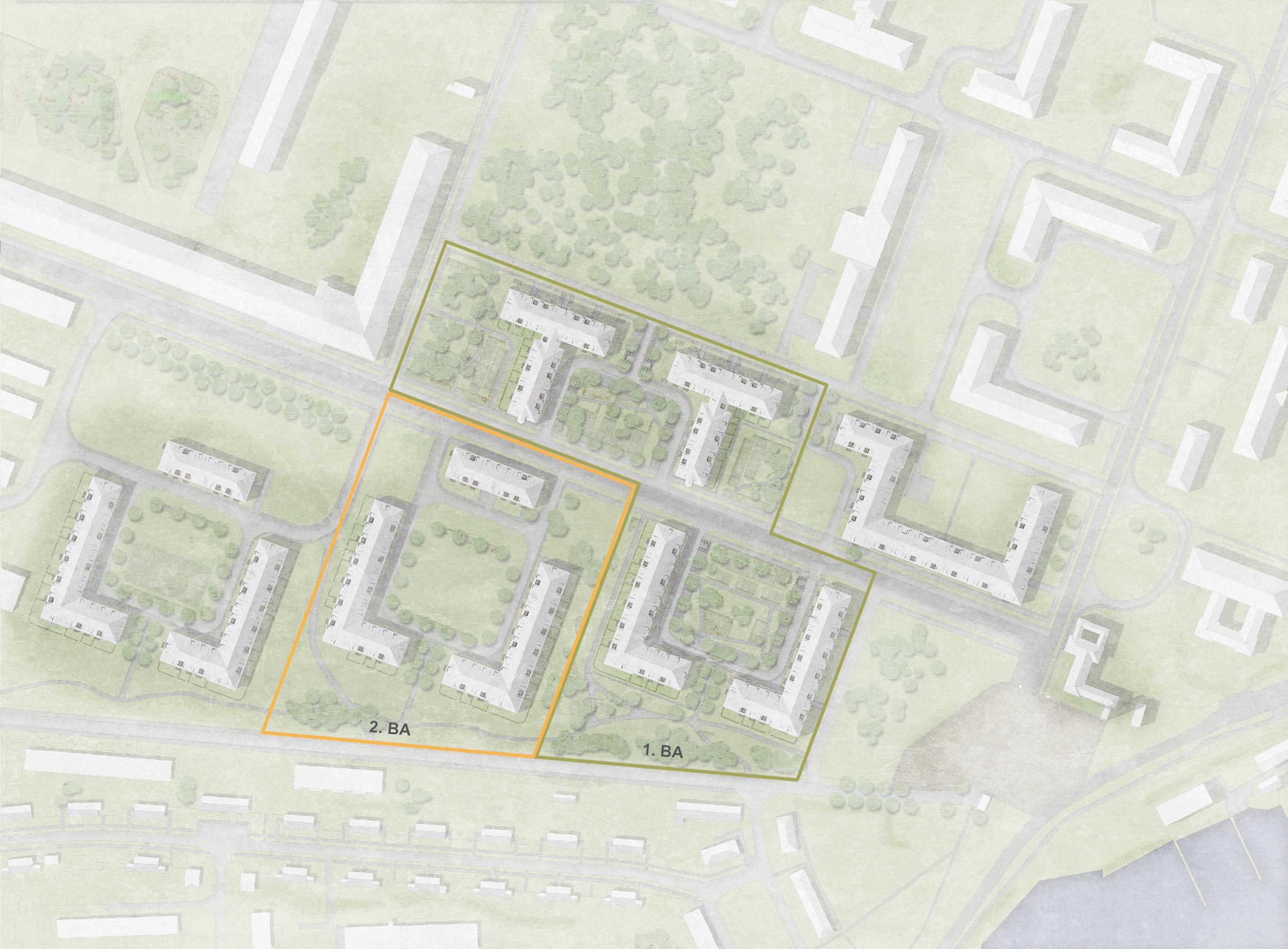 Wohnen in Potsdam - Krampnitz, Lageplan mit BA 1 und BA 2