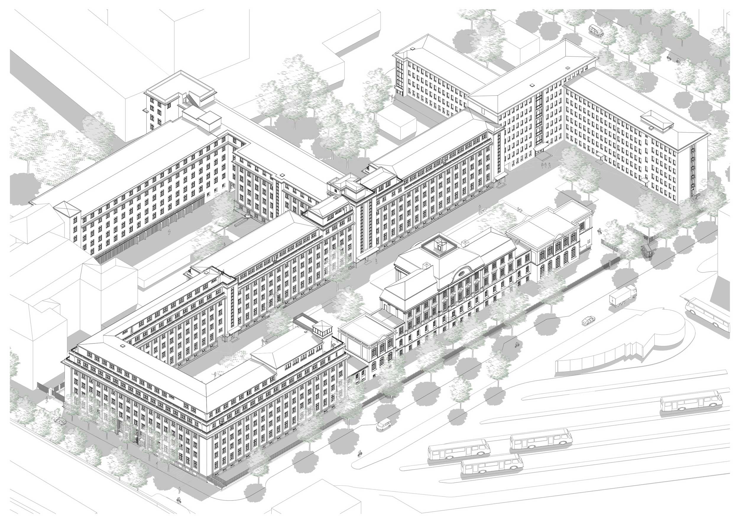Sanierung des Berliner Dienstsitz der Bundesanstalt für Immobilienaufgaben - BImA - Axonometrie