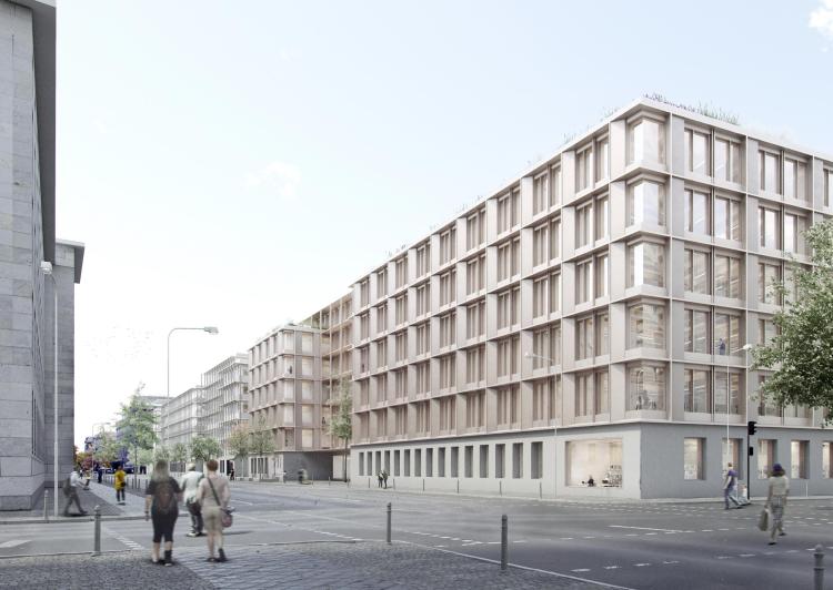 Postblockareal Süd - Neubau Bundesministerium und Wohngebäude in Berlin Mitte - Perspektive Straßenansicht